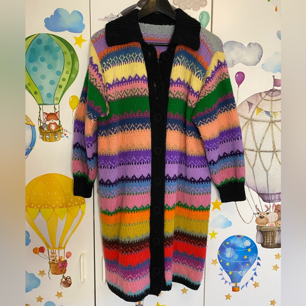 Vintage handmade sweater coat rainbow L